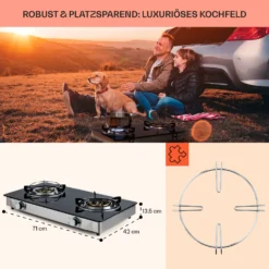 Barzona 2 Campingkocher 2 Brenner 3,4 KW & 4,3 KW Glasplatte Edelstahl 14 Barzona 2 Campingkocher 2 Brenner 3,4 KW & 4,3 KW Glasplatte Edelstahl -Haushaltsgerätegeschäft 10040043 de 0006 usp