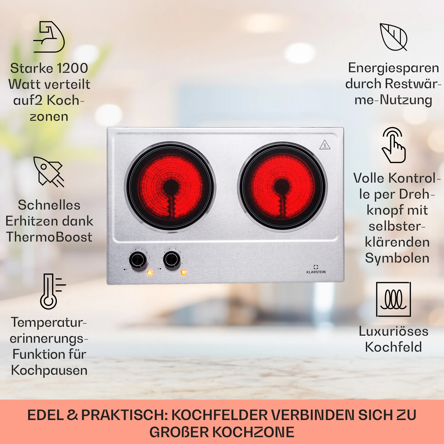 Ramsey Doppel-Kochfeld 2400W 11 Leistungsstufen Glaskeramik 2 Ramsey Doppel-Kochfeld 2400W 11 Leistungsstufen Glaskeramik – Bild 2