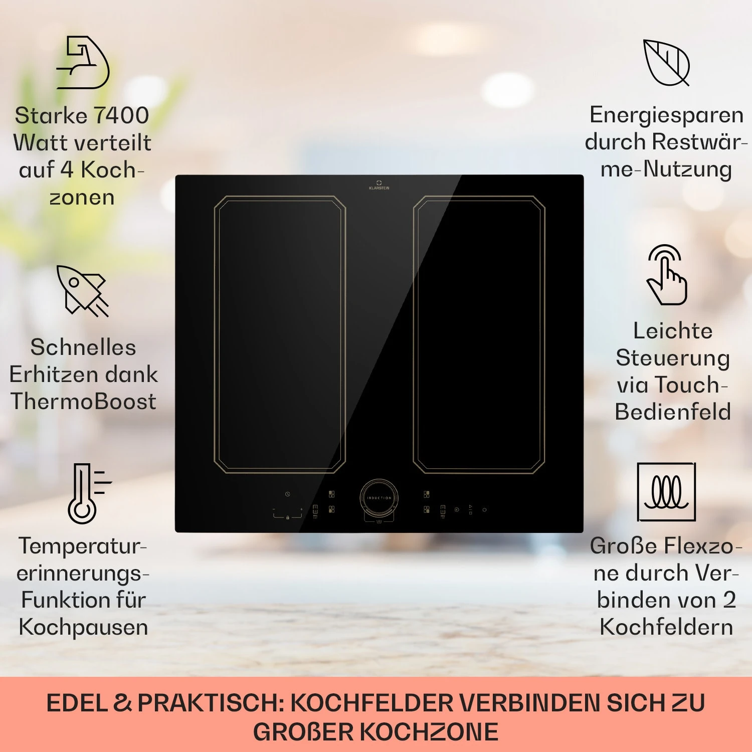 Victoria 4 Flex Induktionskochfeld Einbau 7000W 2 Flexzonen Timer 2 Victoria 4 Flex Induktionskochfeld Einbau 7000W 2 Flexzonen Timer – Bild 2