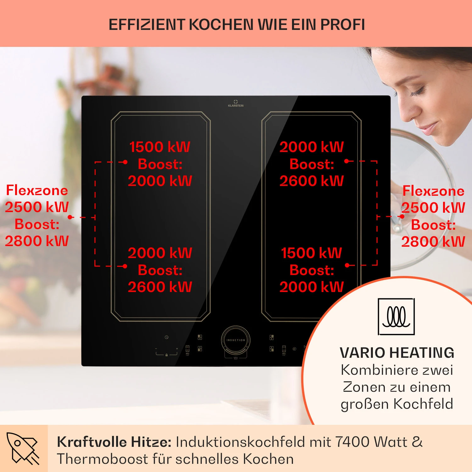 Victoria 4 Flex Induktionskochfeld Einbau 7000W 2 Flexzonen Timer 3 Victoria 4 Flex Induktionskochfeld Einbau 7000W 2 Flexzonen Timer – Bild 3
