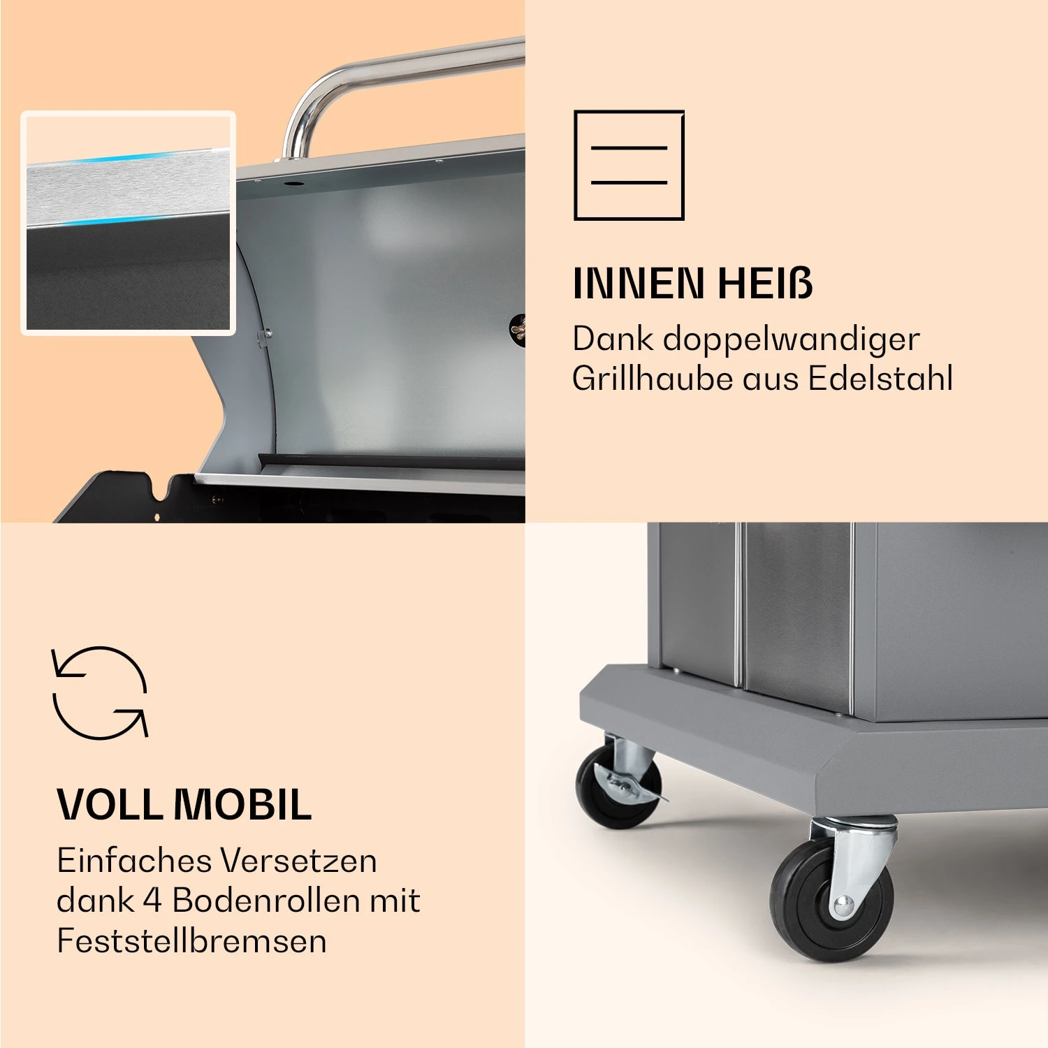 Lucifer 4 Gasgrill 4 X 3,6 KW Brenner 69x45cm Grill Edelstahl Mobil 6 Lucifer 4 Gasgrill 4 X 3,6 KW Brenner 69x45cm Grill Edelstahl Mobil – Bild 6
