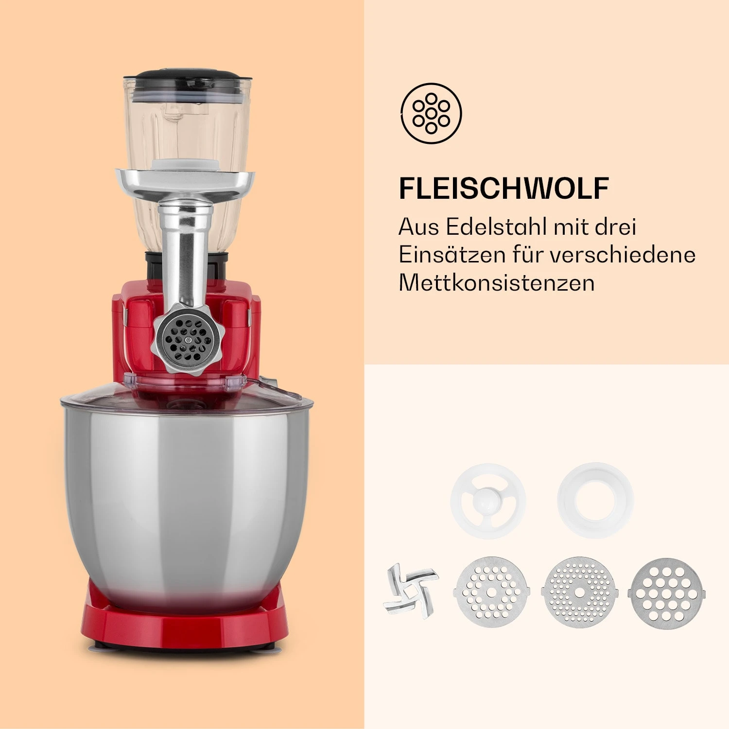 Renata Rossa Küchenmaschine 3-in-1 2000W 2,7PS 5Ltr Edelstahl BPA-frei 5 Renata Rossa Küchenmaschine 3-in-1 2000W 2,7PS 5Ltr Edelstahl BPA-frei – Bild 5