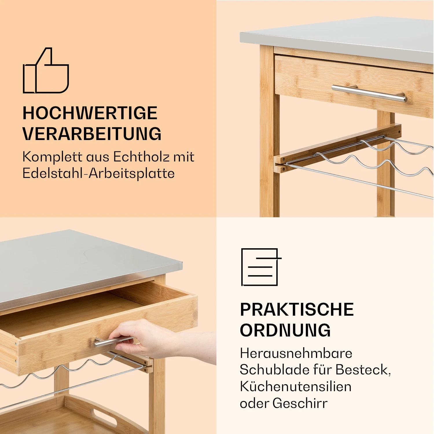 Vermont Servierwagen Küchenwagen 5 Etagen Holz Edelstahl Mobil 5 Vermont Servierwagen Küchenwagen 5 Etagen Holz Edelstahl Mobil – Bild 5