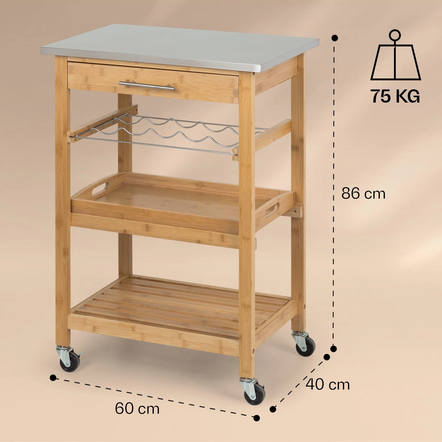 Vermont Servierwagen Küchenwagen 5 Etagen Holz Edelstahl Mobil 7 Vermont Servierwagen Küchenwagen 5 Etagen Holz Edelstahl Mobil – Bild 7