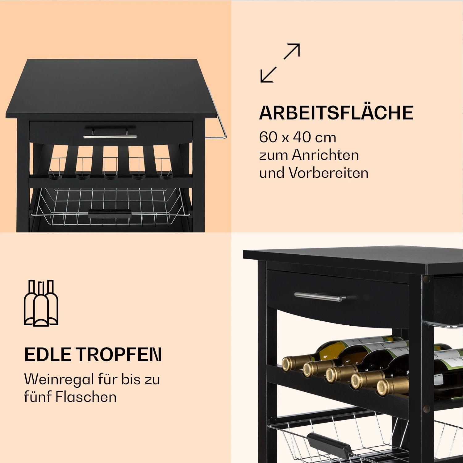 Louisiana Servierwagen Küchenwagen 5 Etagen Holz Handtuchhalter Mobil 3 Louisiana Servierwagen Küchenwagen 5 Etagen Holz Handtuchhalter Mobil – Bild 3