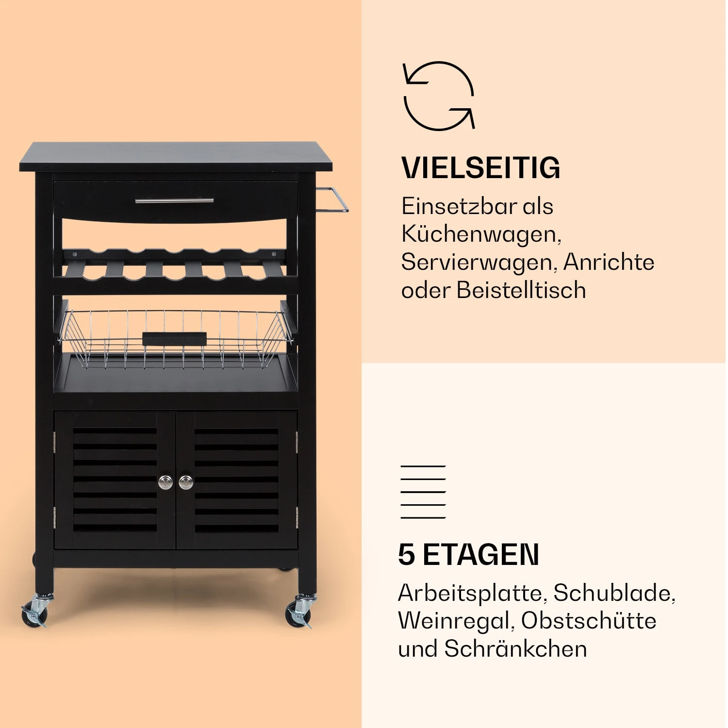 Louisiana Servierwagen Küchenwagen 5 Etagen Holz Handtuchhalter Mobil 4 Louisiana Servierwagen Küchenwagen 5 Etagen Holz Handtuchhalter Mobil – Bild 4