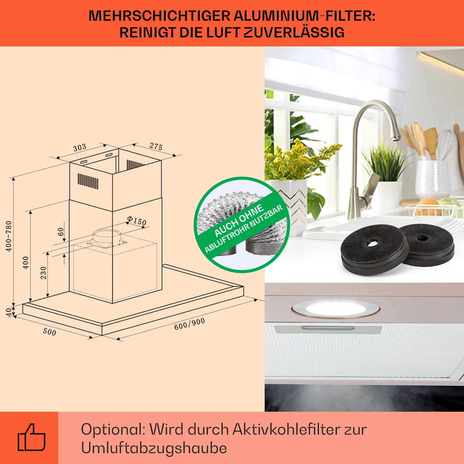 Limelight Dunstabzugshaube 60cm Wandhaube 600m³/h 5 Limelight Dunstabzugshaube 60cm Wandhaube 600m³/h – Bild 5