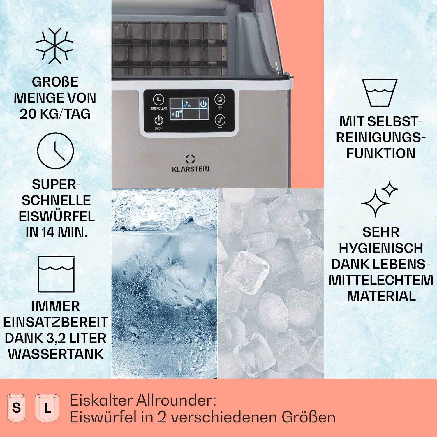 Chios Eiswürfelmaschine 20 Kg/24 H Auto-Clean 3,2-Liter Wassertank 2 Chios Eiswürfelmaschine 20 Kg/24 H Auto-Clean 3,2-Liter Wassertank – Bild 2