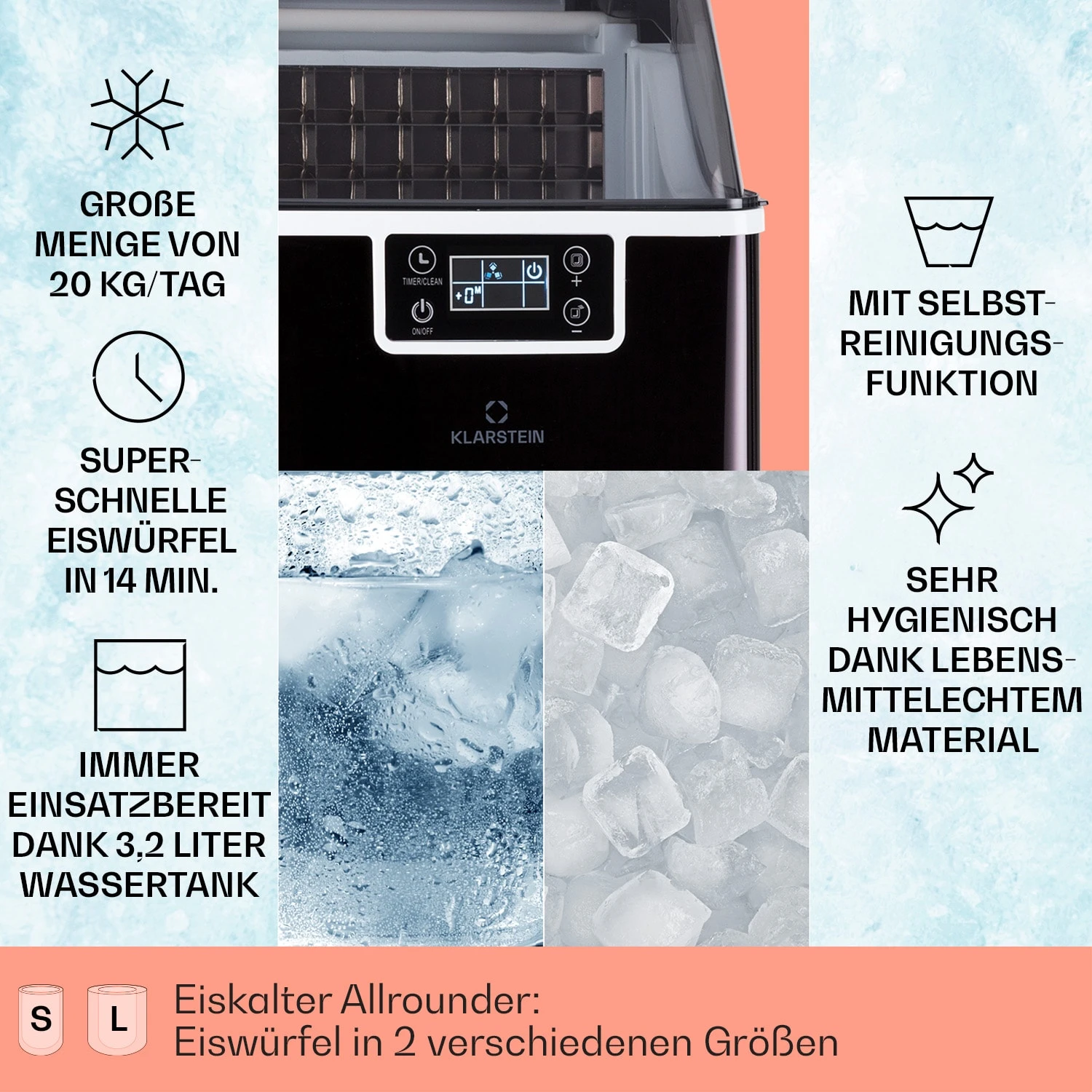 Chios Eiswürfelmaschine 20 Kg/24 H Auto-Clean 3,2-Liter Wassertank 2 Chios Eiswürfelmaschine 20 Kg/24 H Auto-Clean 3,2-Liter Wassertank – Bild 2