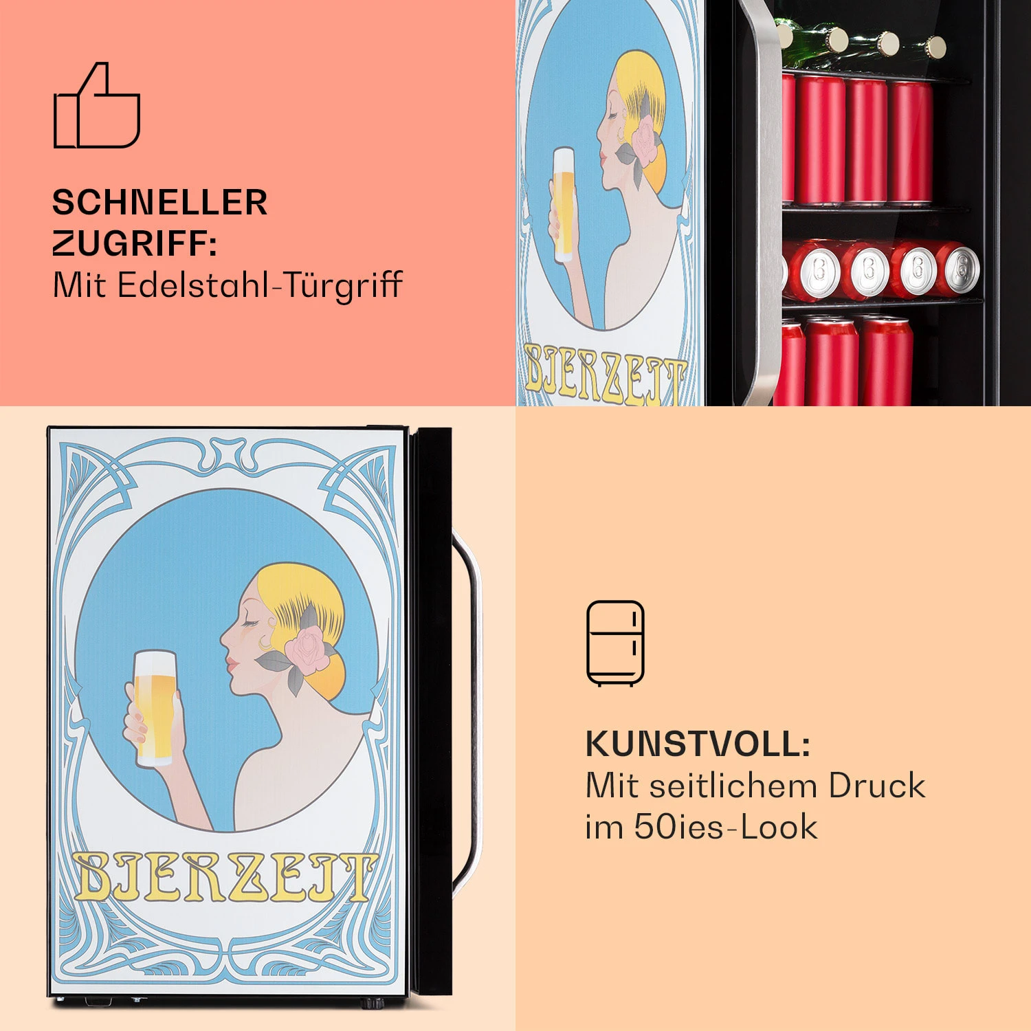 Beersafe 70 Bierzeit Edition Kühlschrank 70 Ltr 3 Böden Glas Edelstahl 4 Beersafe 70 Bierzeit Edition Kühlschrank 70 Ltr 3 Böden Glas Edelstahl – Bild 4