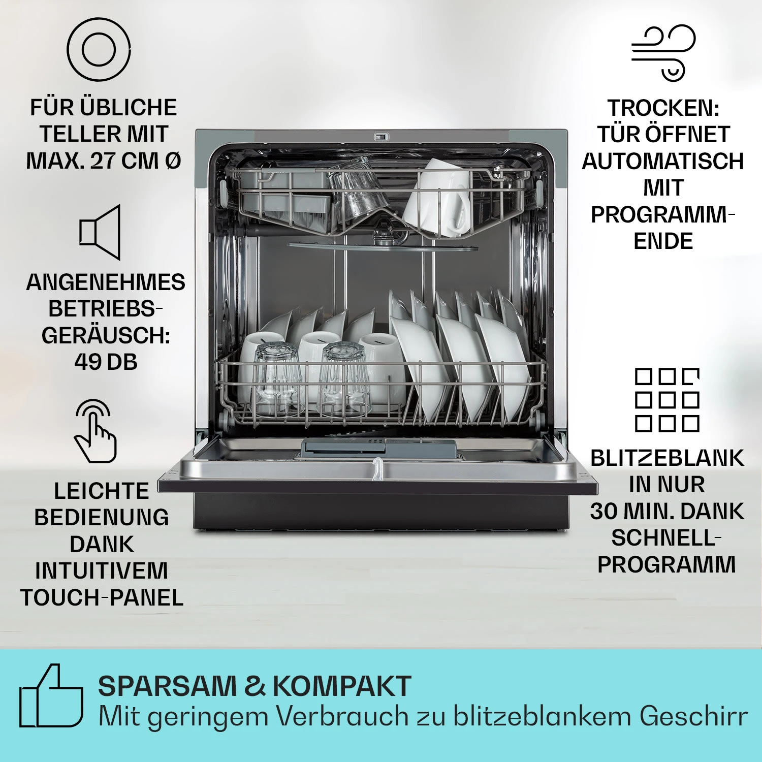 Amazonia 8 Geschirrspülmaschine 1620 Watt Für 8 Maßgedecke 49 DB Aquastop 2 Amazonia 8 Geschirrspülmaschine 1620 Watt Für 8 Maßgedecke 49 DB Aquastop – Bild 2