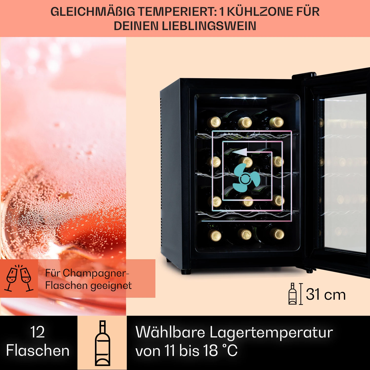 Barolo 12 Uno Weinkühlschrank 37 Ltr 12 Flaschen 11-18°C SingleZone 3 Barolo 12 Uno Weinkühlschrank 37 Ltr 12 Flaschen 11-18°C SingleZone – Bild 3