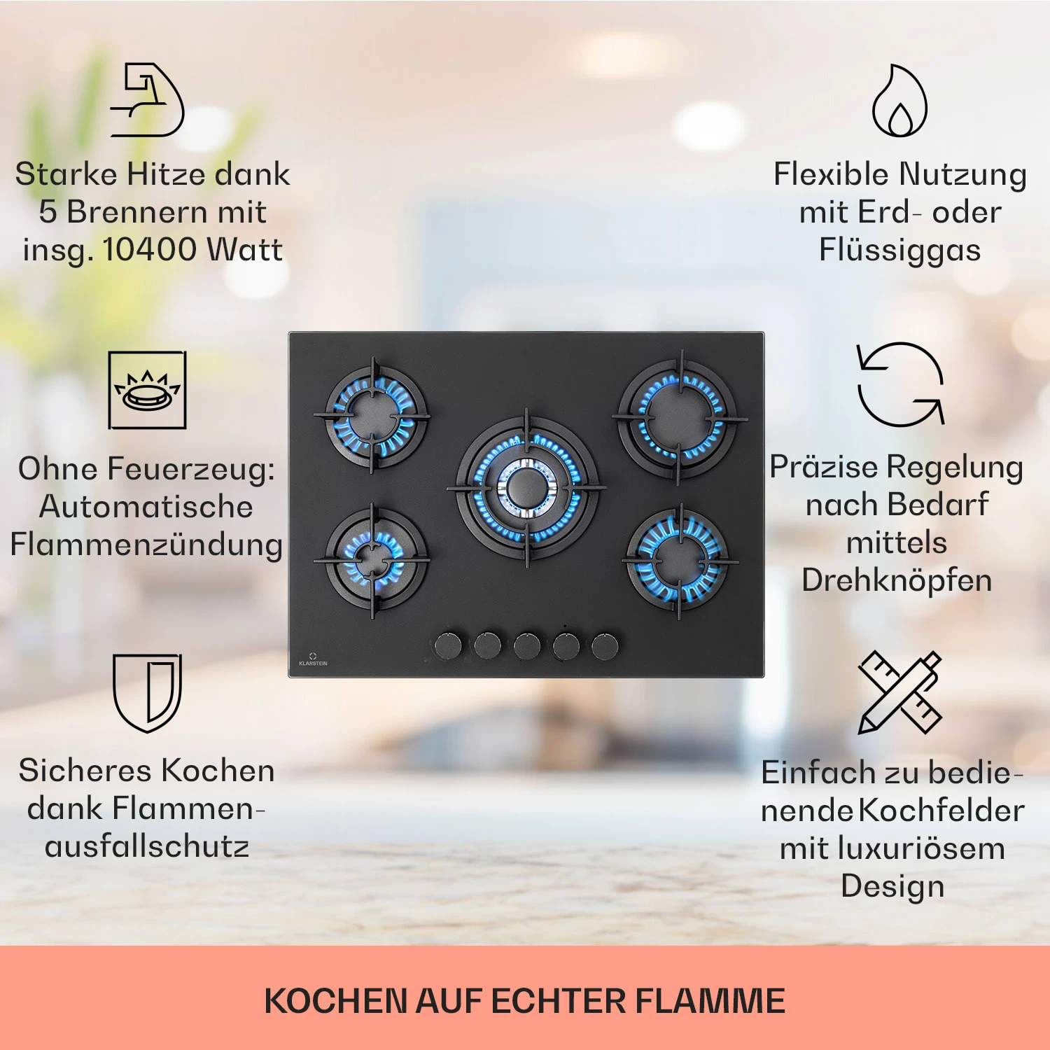 Firetale Gaskochfeld 5-flammig 70 Cm Aluminium-Brenner Inkl. Schlauch Und Druckminderer 2 Firetale Gaskochfeld 5-flammig 70 Cm Aluminium-Brenner Inkl. Schlauch Und Druckminderer – Bild 2