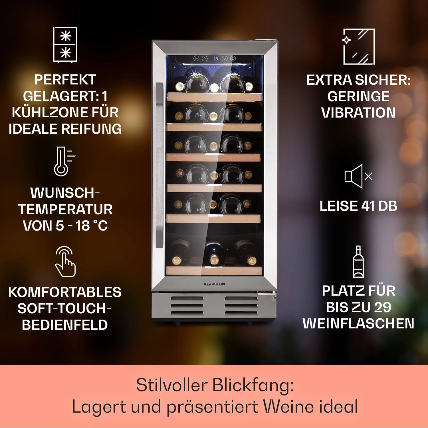 Vinovilla 29 Built-In Weinkühlschrank 81 L / 29 Fl. Glastür Edelstahl 2 Vinovilla 29 Built-In Weinkühlschrank 81 L / 29 Fl. Glastür Edelstahl – Bild 2