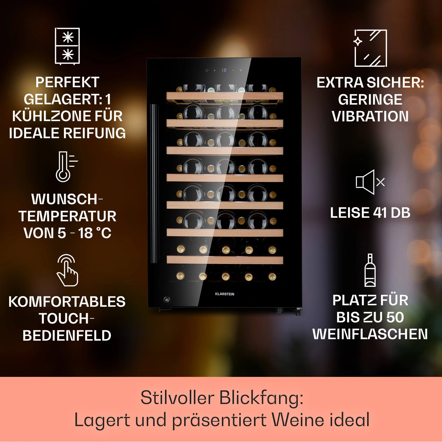 Barossa 50 Uno Weinkühlschrank 1 Zone 120 Ltr 50 Fl Touch-Display 2 Barossa 50 Uno Weinkühlschrank 1 Zone 120 Ltr 50 Fl Touch-Display – Bild 2