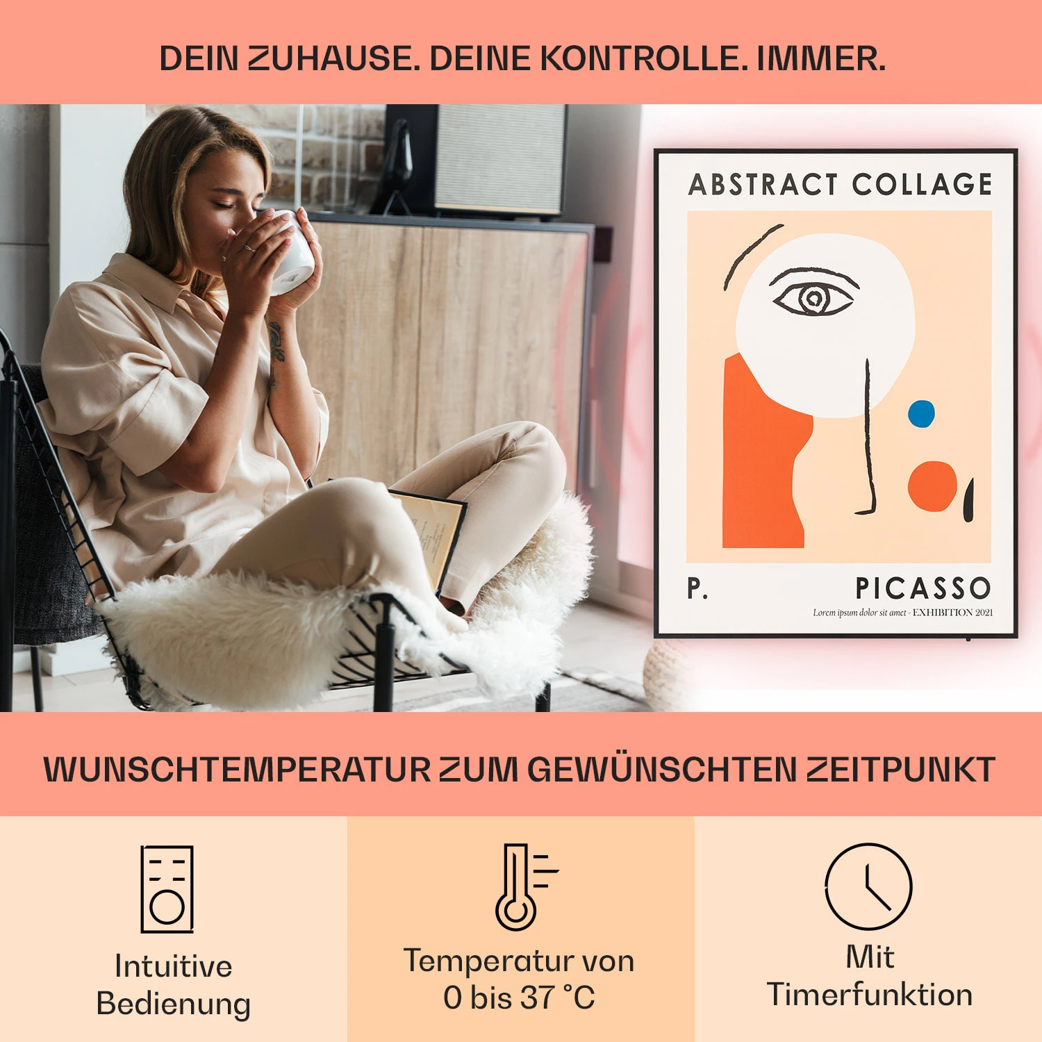 Wonderwall Air Art Smart Infrarotheizung 60x80cm 500W Wandinstallation App-Steuerung Abstrakt 2 Wonderwall Air Art Smart Infrarotheizung 60x80cm 500W Wandinstallation App-Steuerung Abstrakt – Bild 2