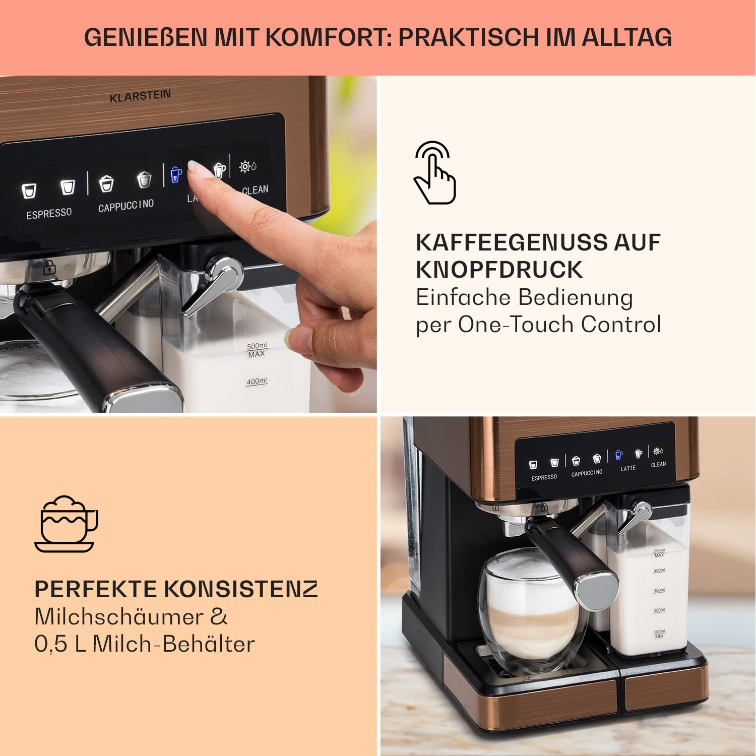 Arabica Comfort Espressomaschine 1350W 20 Bar 1,8l Touch-Bedienfeld 3 Arabica Comfort Espressomaschine 1350W 20 Bar 1,8l Touch-Bedienfeld – Bild 3