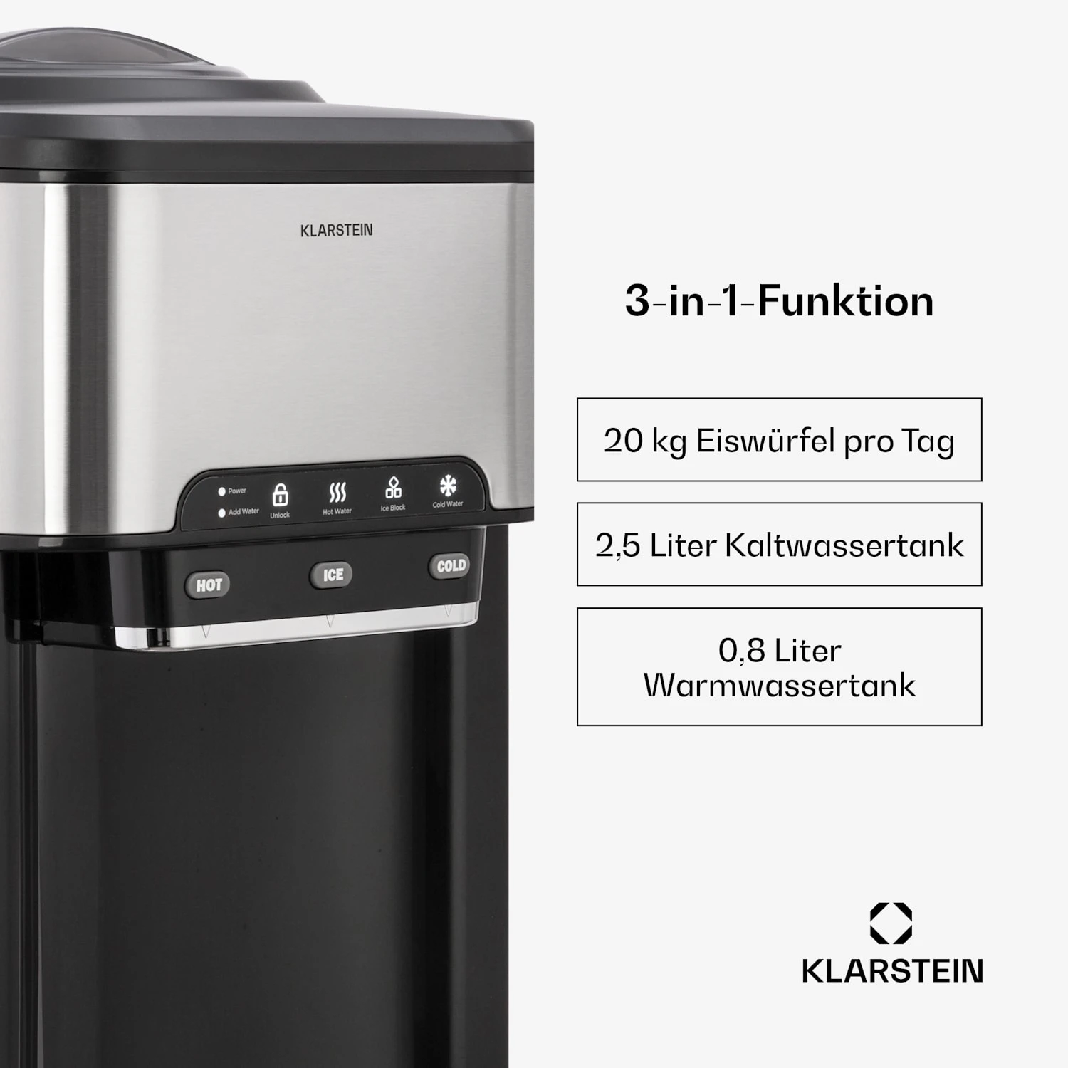 Aqueous Eiswürfelmaschine 3-in-1: Eiswürfel, Wasserspender: Heiß & Kalt 20 Kg/24h 2 Aqueous Eiswürfelmaschine 3-in-1: Eiswürfel, Wasserspender: Heiß & Kalt 20 Kg/24h – Bild 2