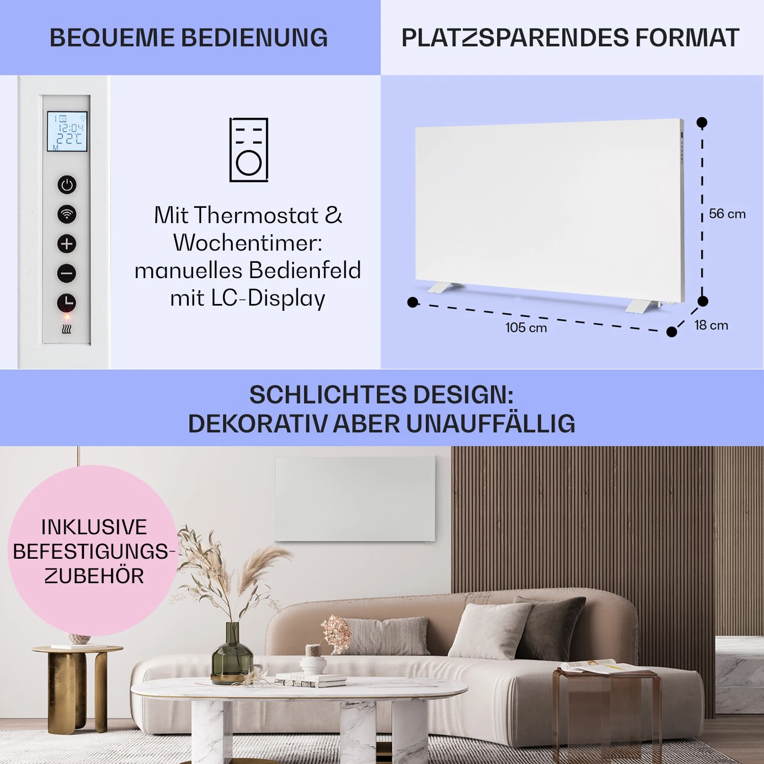 Taal Smart Hybrid-Infrarot-Heizung 105x56cm 750W Wochentimer IP24 6 Taal Smart Hybrid-Infrarot-Heizung 105x56cm 750W Wochentimer IP24 – Bild 6
