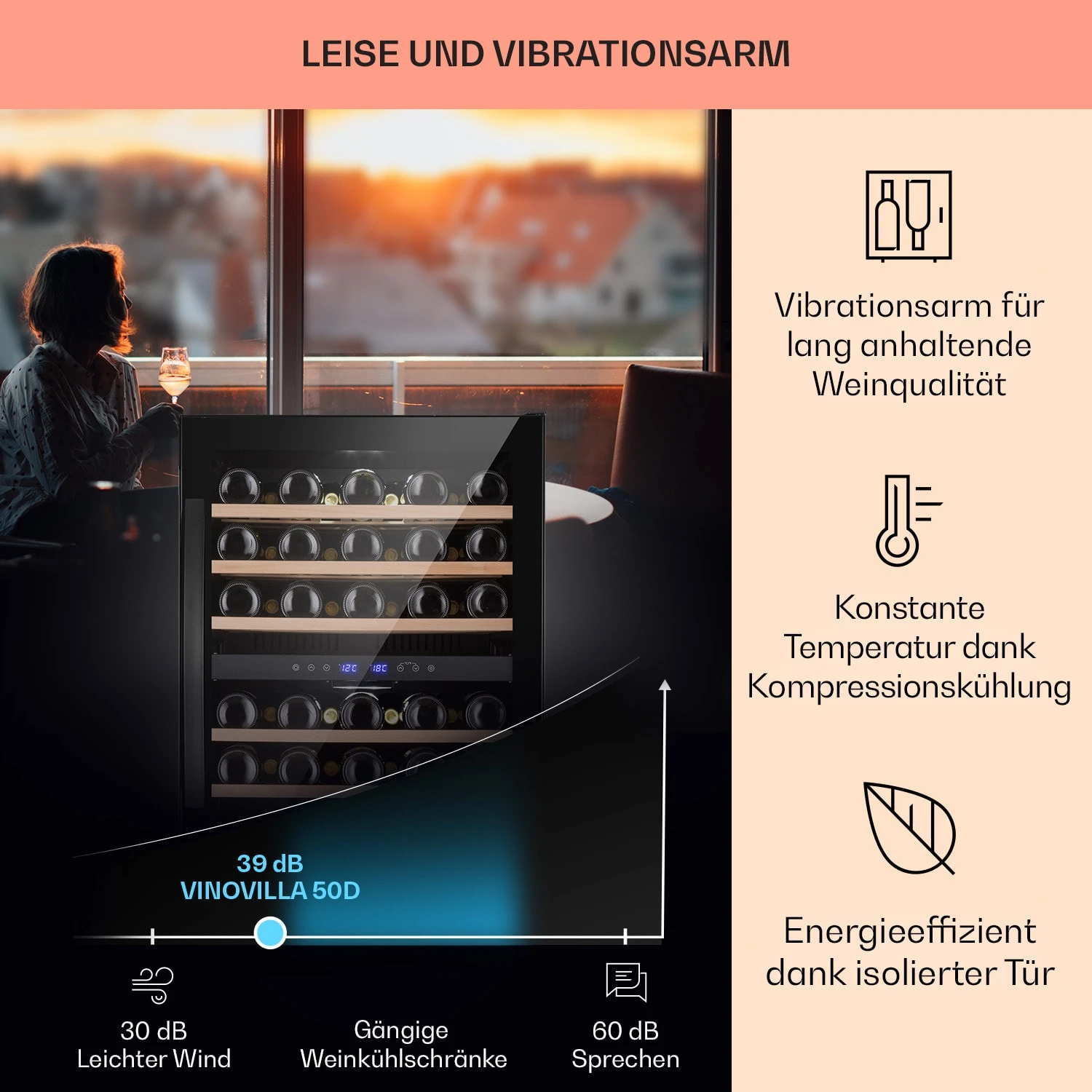Vinovilla 50 Duo Zweizonen-Weinkühlschrank 53l 17 Fl. 3-Farben Glastür 4 Vinovilla 50 Duo Zweizonen-Weinkühlschrank 53l 17 Fl. 3-Farben Glastür – Bild 4