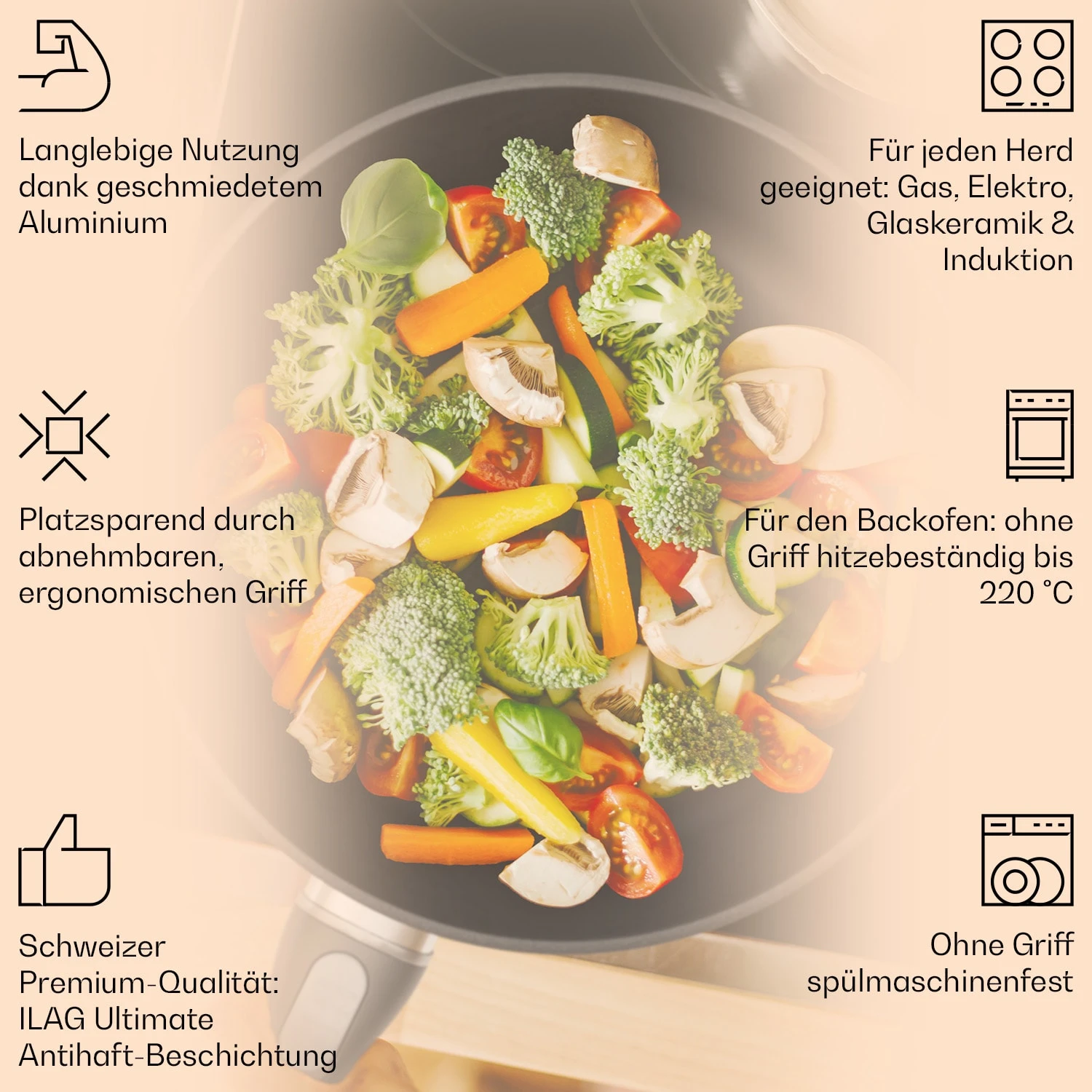 Noto Endurance Bratpfanne Ø28 Cm Geschmiedetes Aluminium Abnehmbarer Griff 2 Noto Endurance Bratpfanne Ø28 Cm Geschmiedetes Aluminium Abnehmbarer Griff – Bild 2