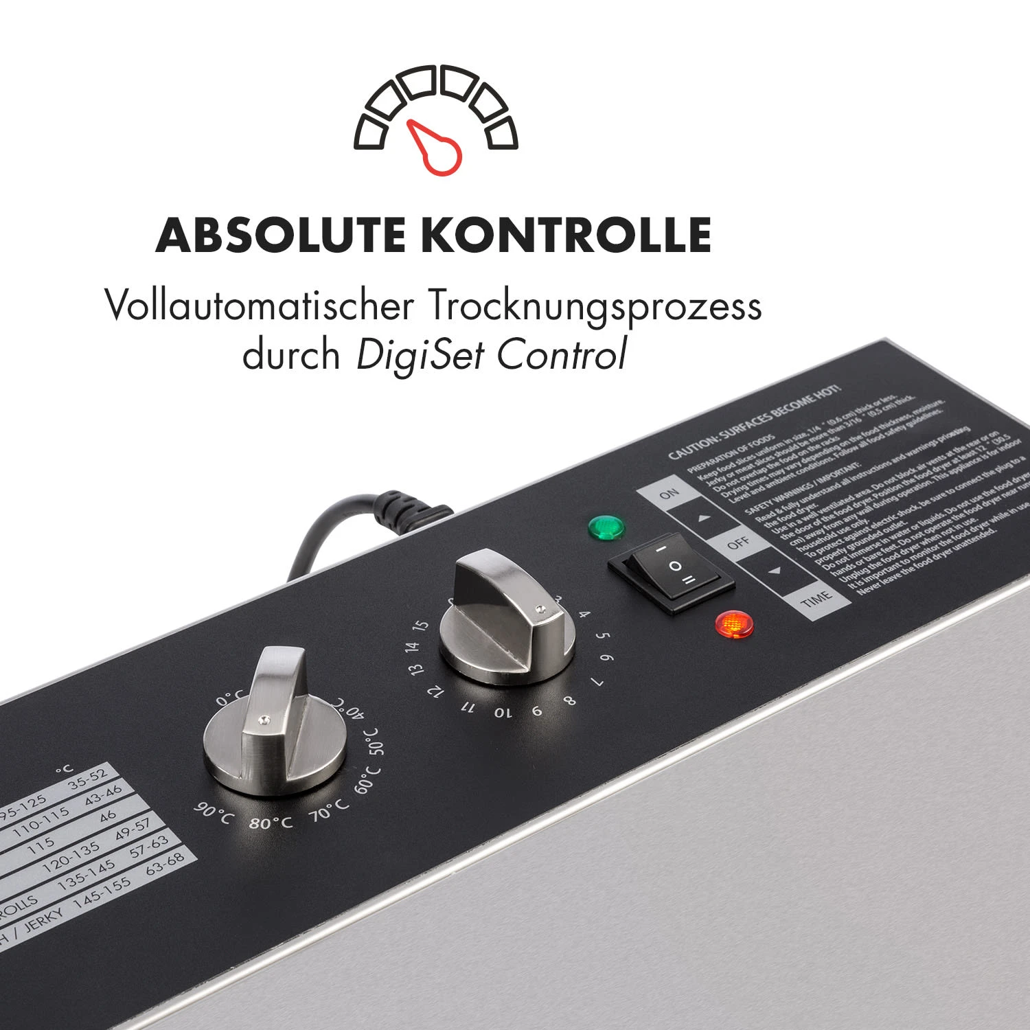 Master Jerky 16 Dörrautomat + Fleischhaken Set 1500W 40-90 °C 15h-Timer Edelstahl Silber 4 Master Jerky 16 Dörrautomat + Fleischhaken Set 1500W 40-90 °C 15h-Timer Edelstahl Silber – Bild 4